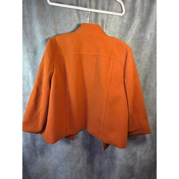 Chicos Orange Wool Blend Swing Coat Leopard Print Lining Mock Neck Womens Size 3 - Picture 8 of 8